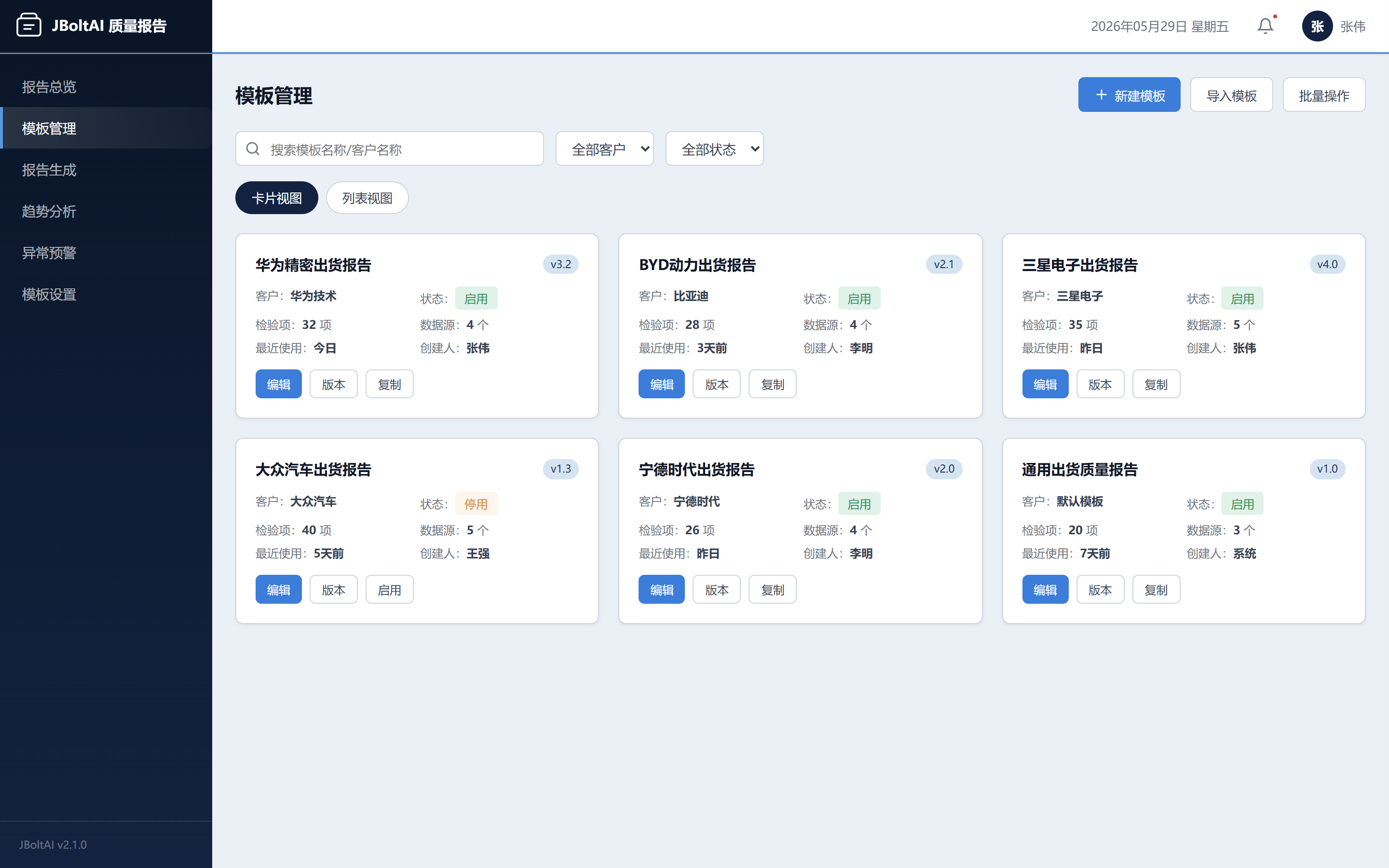 报告模板管理-JBoltAI质量报告管理系统-山东向量空间人工智能科技有限公司